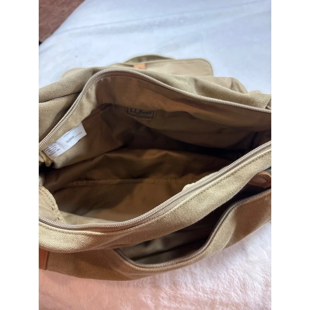 LL Bean Canvas Leather Field Messenger Bag Khaki Tan Satchel Crossbody SJD